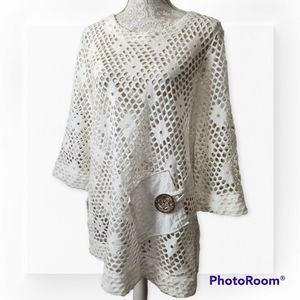 Mirror Image Open Knit 3/4 sleeve tunic/beach coverup
